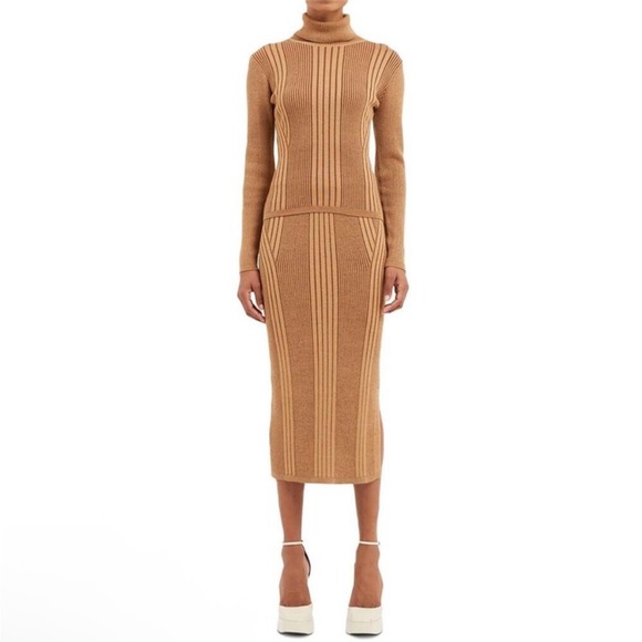 French Connection Mari Brown Side Slit Long Dressy Pencil Skirt - Picture 1 of 8